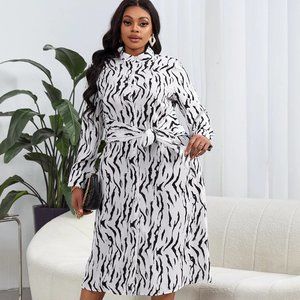SHEIN Zebra Striped Knot Front Shirt Dress-Size 3XL